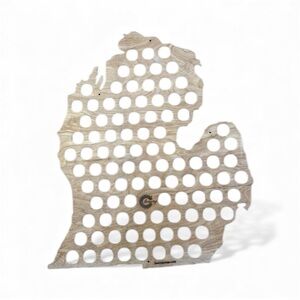 Wood beer cap map Michigan